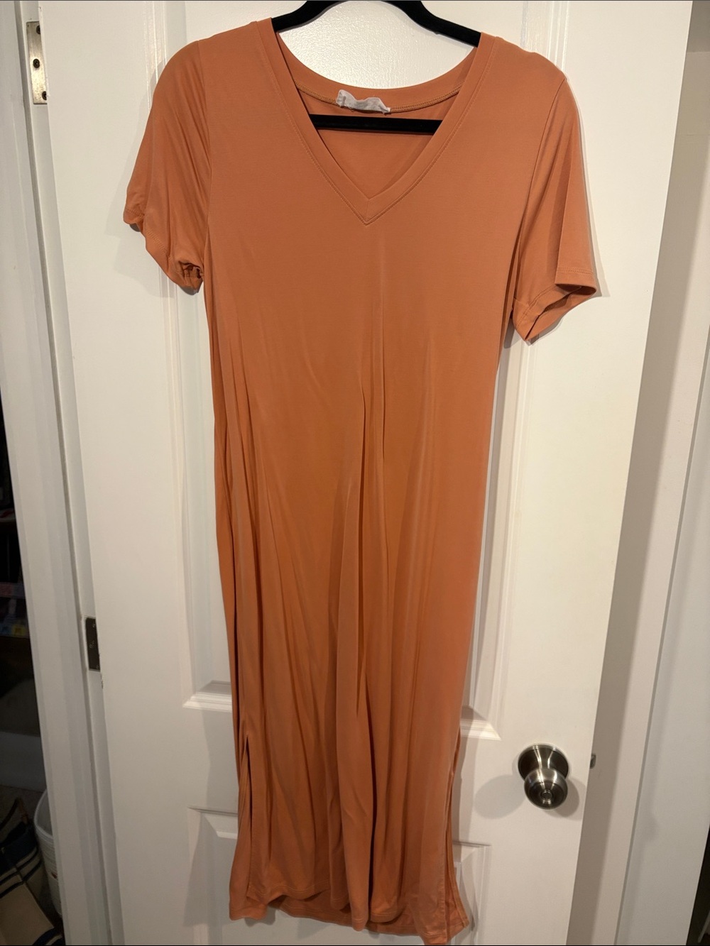 Double Zero Terracotta V-Neck Short Sleeve Maxi Dress